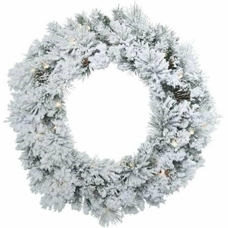 VICKERMAN 24 in. Flocked Kiana Green Wreath with 50 Warm White Dura Light K173525LED